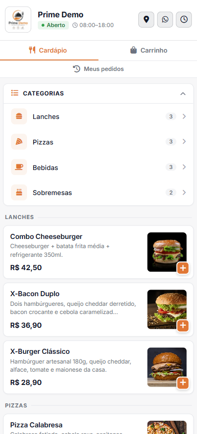 Cardápio digital no celular